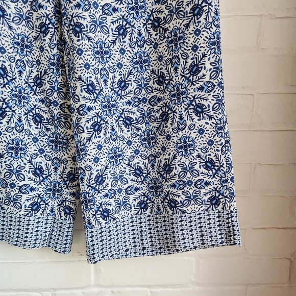 Joie Wide Leg Cropped Linen Blend Pant Boho Blue Pockets Print Tie Front Size 8 - Picture 2 of 7